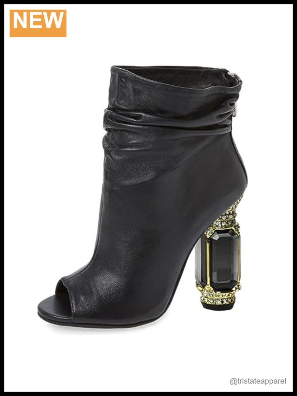 Women's Peep Toe Slouch Ankle Boots Chunky Stacked Heels Crystal Block Heel